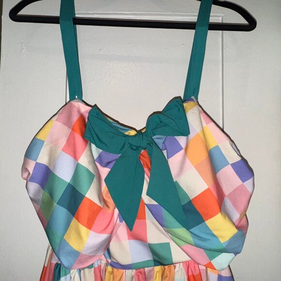 Unique Vintage - Pastel Rainbow Checkered Golightly Flare Dress (Size 2X/18) - Picture 4 of 5